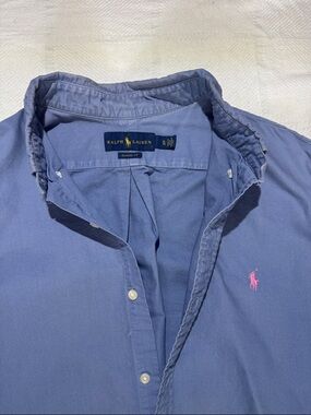 Ralph Lauren Button-Down Shirt in Blue with Pink Pony